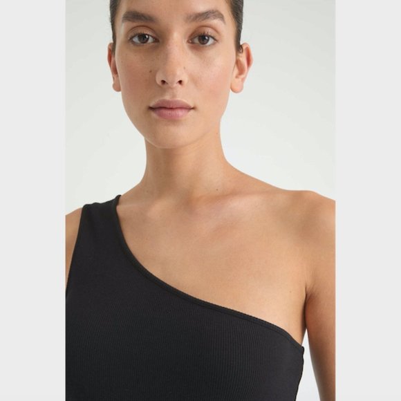 SOLD Witchery Black Asymmetric Rib Tank Top Size S Sleeveless Cotton Blend - Picture 11 of 11